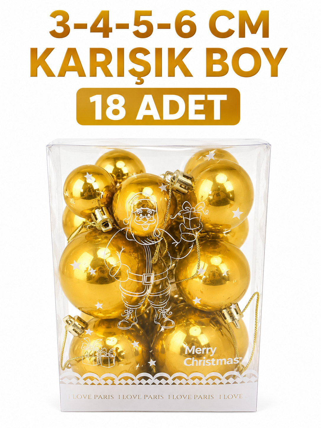 Parti Malzemeleri Yılbaşı Ağacı Süsü Pembe Karışık Boy 3-4-5-6 cm 18 Adet Mat Plastik Çam Ağacı Süs Topu Seti Gold