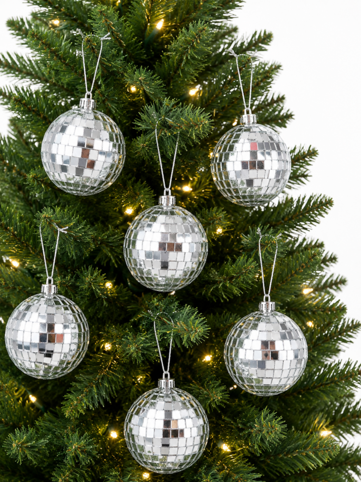 Parti Malzemeleri 6 Cm 6’lı Aynalı Disko Topu Yılbaşı Ağaç Süsü Gümüş Renk Parlak Çam Ağacı Süsü Noel Dekoru