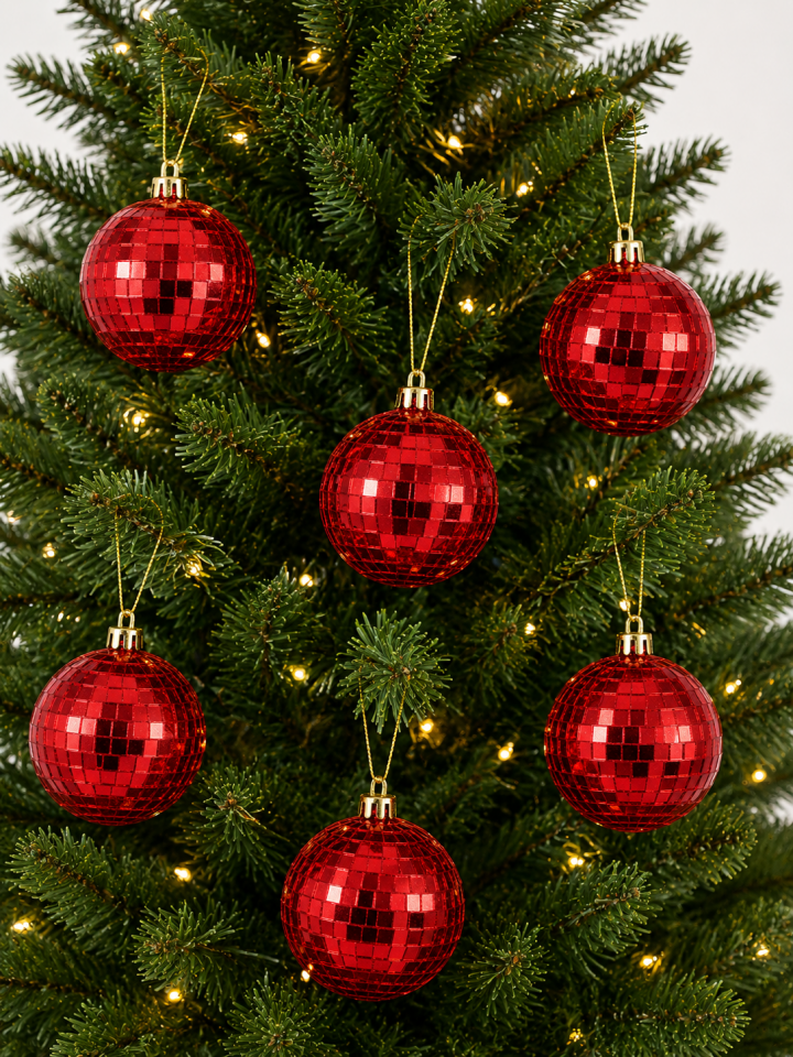 Parti Malzemeleri 6 Cm 6’lı Aynalı Disko Topu Yılbaşı Ağaç Süsü Kırmızı Renk Parlak Çam Ağacı Süsü Noel Dekoru