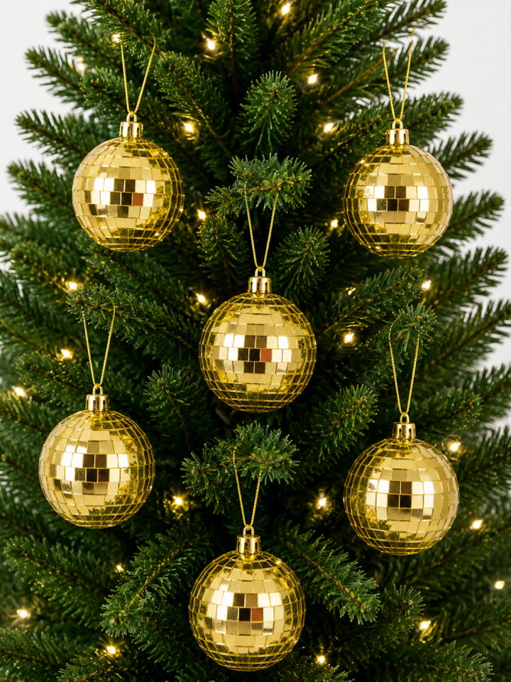 Parti Malzemeleri 8 Cm 6’lı Aynalı Gold Yılbaşı Topu Çam Ağacı Süsü Noel Ağacı Dekor Süsü Parlak Disko Topu