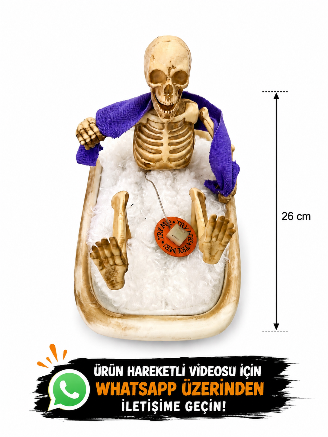 Parti Malzemeleri 26 cm Hareketli Duş Alan İskelet Dekoru – Düğmeli Sesli Halloween Korku Süsü