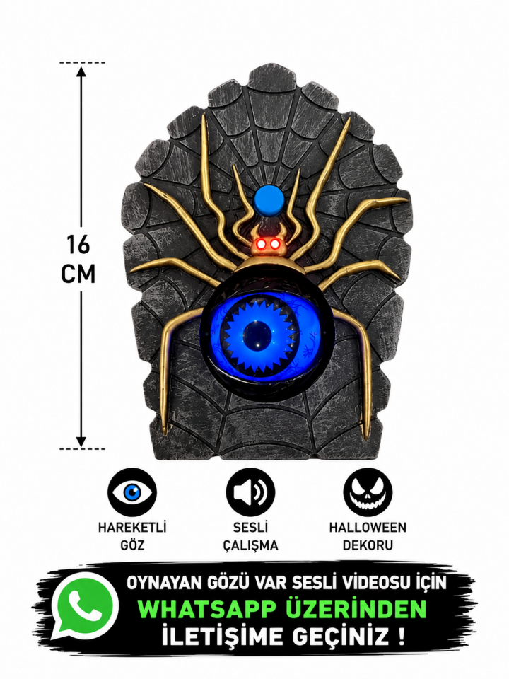 Parti Malzemeleri 16 cm Hareketli Gözlü Sesli Örümcek Kapı Zili Halloween Dekoru – Düğmeli Işıklı Korku Süsü