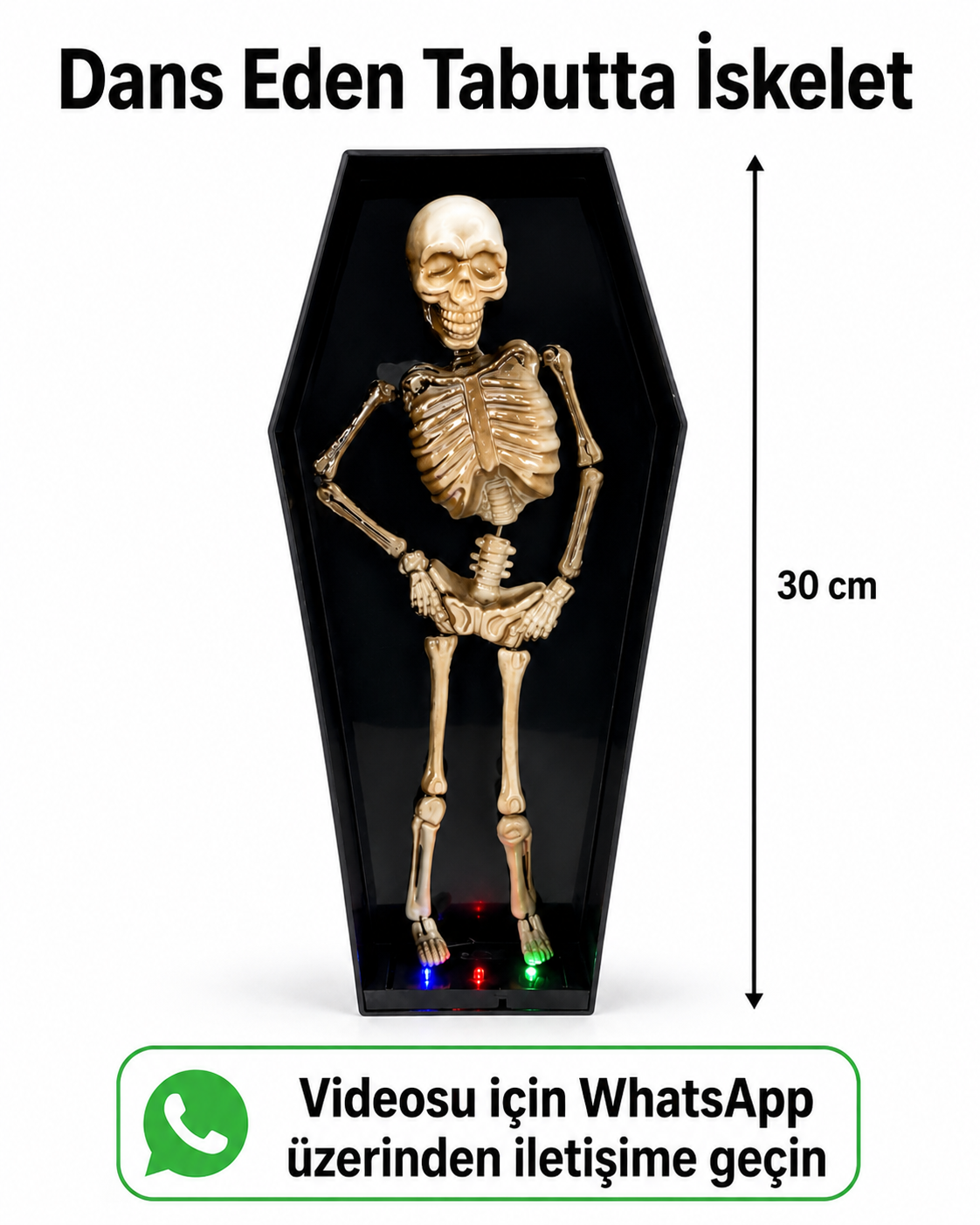 Parti Malzemeleri 30 cm Dans Eden Tabutta İskelet Halloween Dekoru – Işıklı Hareketli Korku Süsü