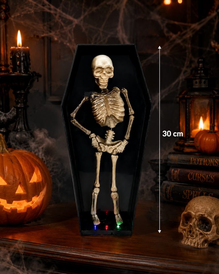 Parti Malzemeleri 30 cm Dans Eden Tabutta İskelet Halloween Dekoru – Işıklı Hareketli Korku Süsü