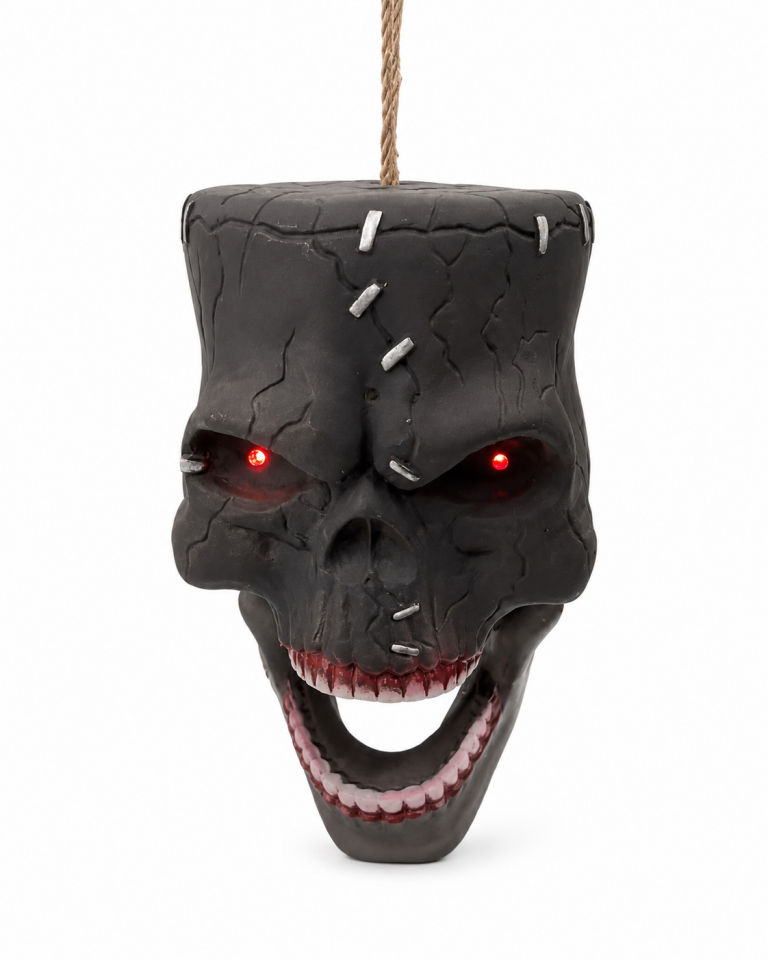 Parti Malzemeleri Sesli ve Kırmızı Işıklı Asılabilir Korkunç Kuru Kafa Halloween Cadılar Bayramı Dekoru