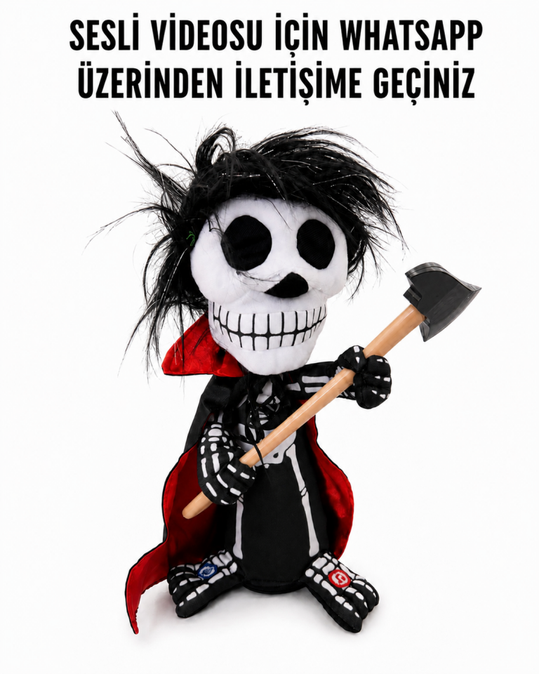 Parti Malzemeleri Ses Kayıt Eden Müzikli Dans Eden Işıklı Baltalı İskelet Halloween Oyuncağı ve Dekoru