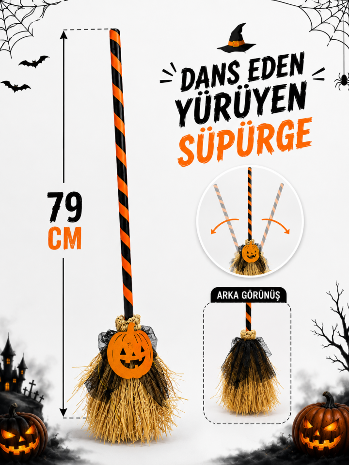 Parti Malzemeleri 79 cm Dans Eden Yürüyen Halloween Süpürgesi Hareketli Balkabağı Süs Dekoru Parti Malzemeleri