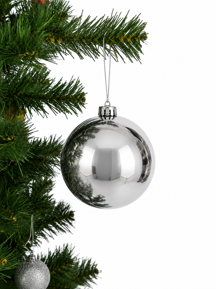 Parti Malzemeleri 15 cm Büyük Boy Aynalı Yılbaşı Topu Parlak Noel Ağacı Süsü Tekli Gümüş