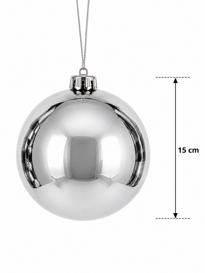 Parti Malzemeleri 15 cm Büyük Boy Aynalı Yılbaşı Topu Parlak Noel Ağacı Süsü Tekli Gümüş